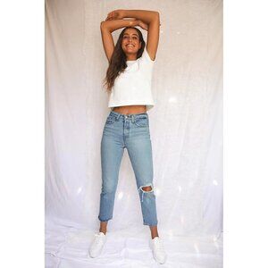 Levi's Wedgie Light Wash Distressed Knee Straight Leg Jeans 25